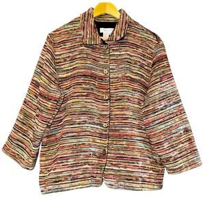 Coldwater Creek Rainbow Textured Woven Jacket Womens XL Artsy Art to Wear Quirky